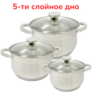 Набор кастрюль нерж. 6пр (3,9л/5,0л/6,5л) 5-тислойное дно ID-CC110 Барс /К/