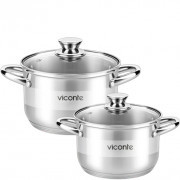 Набор кастрюль нерж  4пр (2,0л/3,0л) стекл.крышка VICONTE VC-80402S